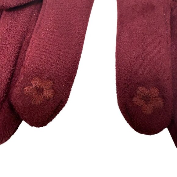 Womens Red Gloves Stretch Faux Suede with Fur Pompoms One Size - Picture 5 of 8